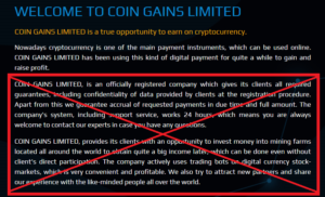 Coin Gains Limited Scam