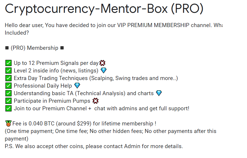 Cryptocurrency Mentor Box Pro SIGNALS